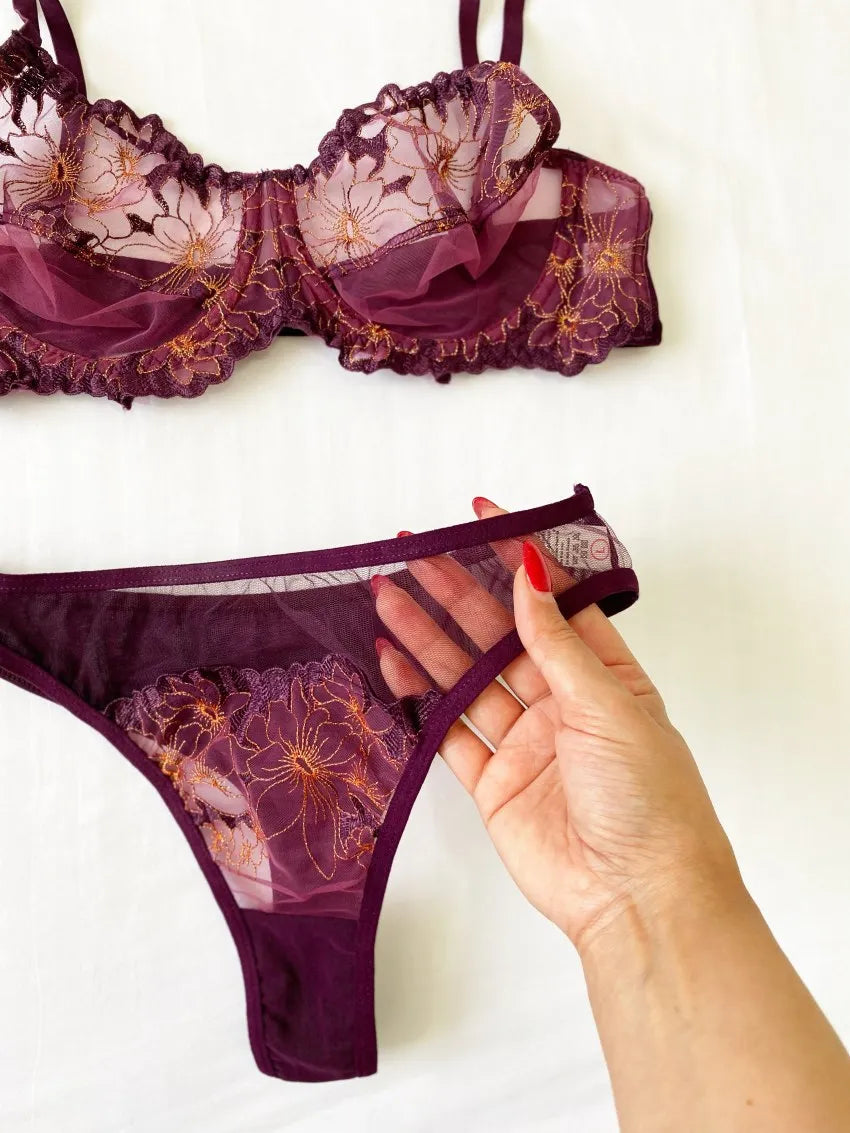 Premium Floral Mesh Lingerie Set (Pack of 3)