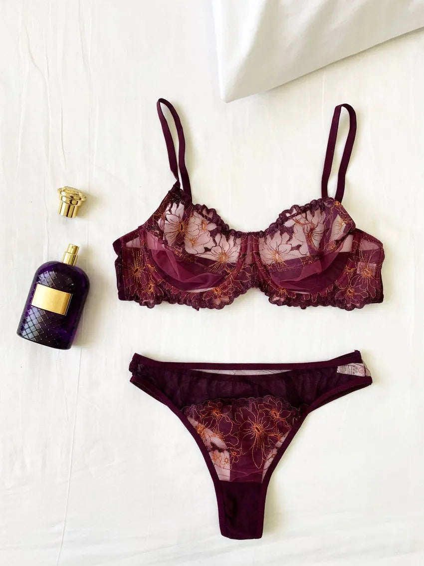 Premium Floral Mesh Lingerie Set (Pack of 3)
