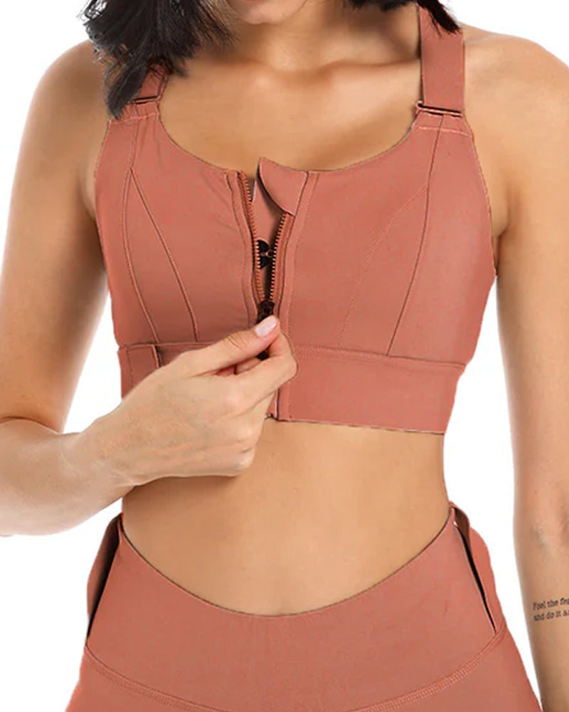 Zipper Front Cross Back Sports Bra (Pack of 3)