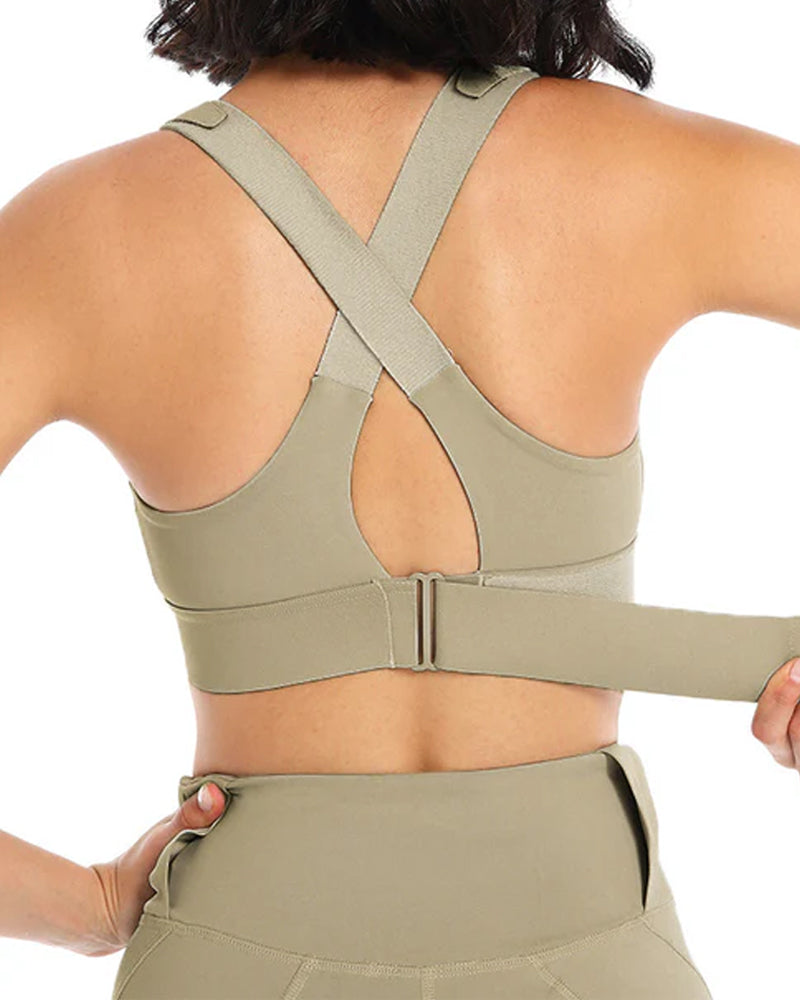Zipper Front Cross Back Sports Bra (Pack of 3)