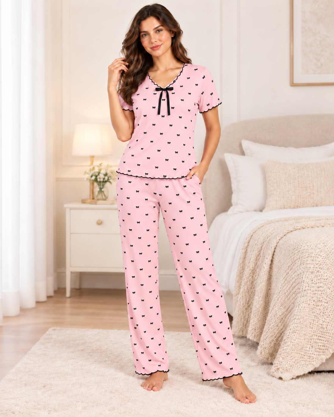 Cutest little bow printed pajama set
