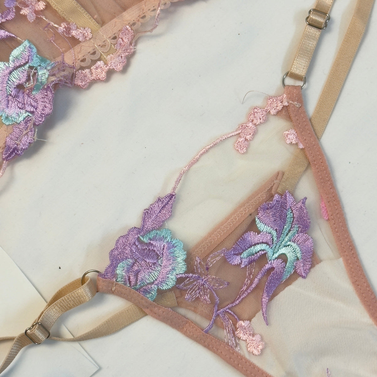 Net Embroidered Corset Set
