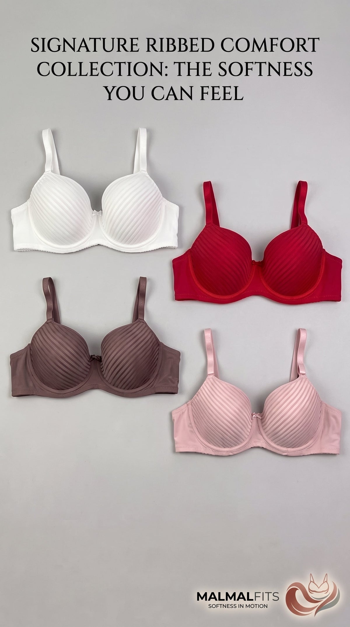 Ultra-Comfort Pinstripe Full Cup Bra (Pack of 3)