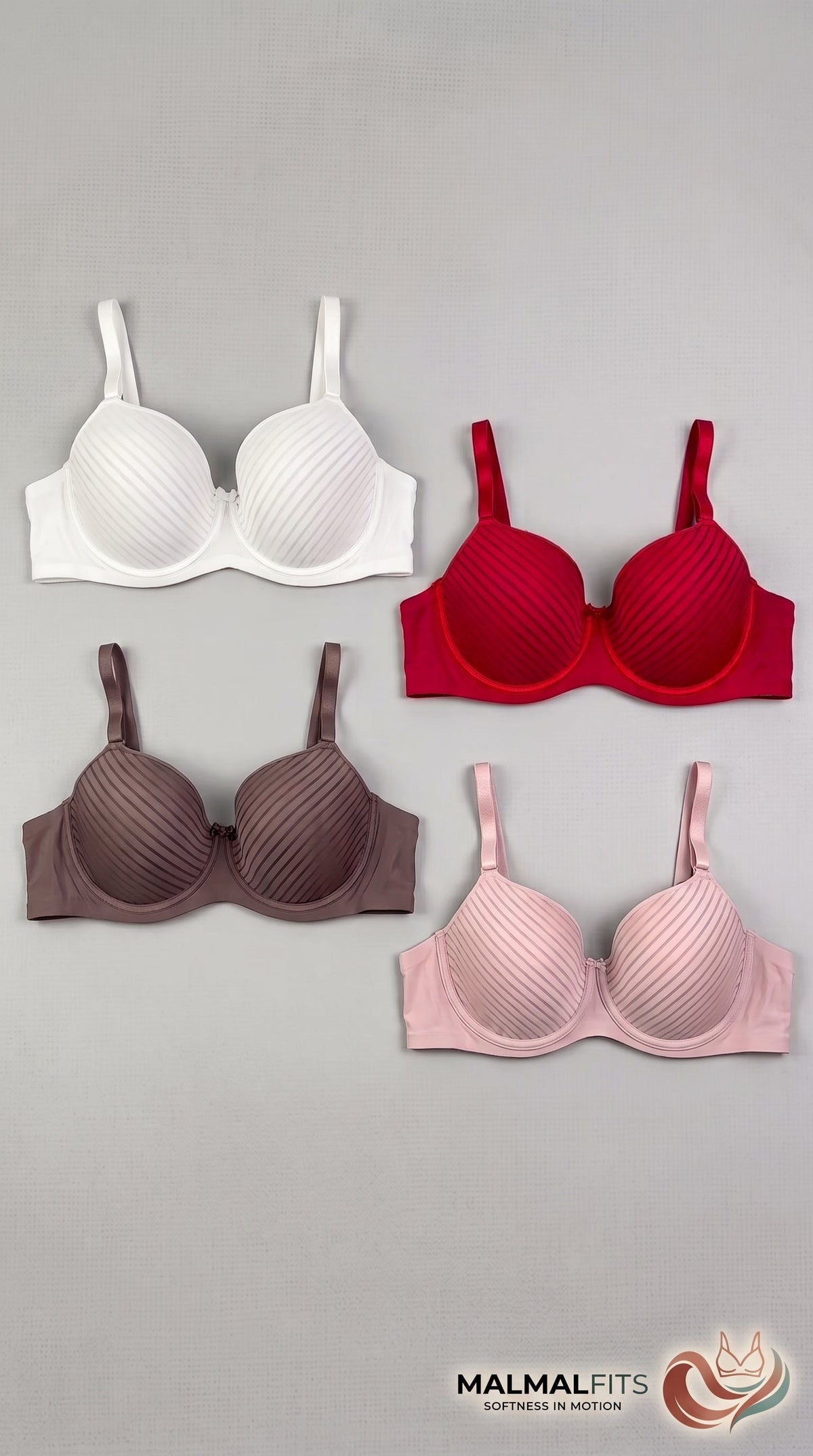 Ultra-Comfort Pinstripe Full Cup Bra (Pack of 3)