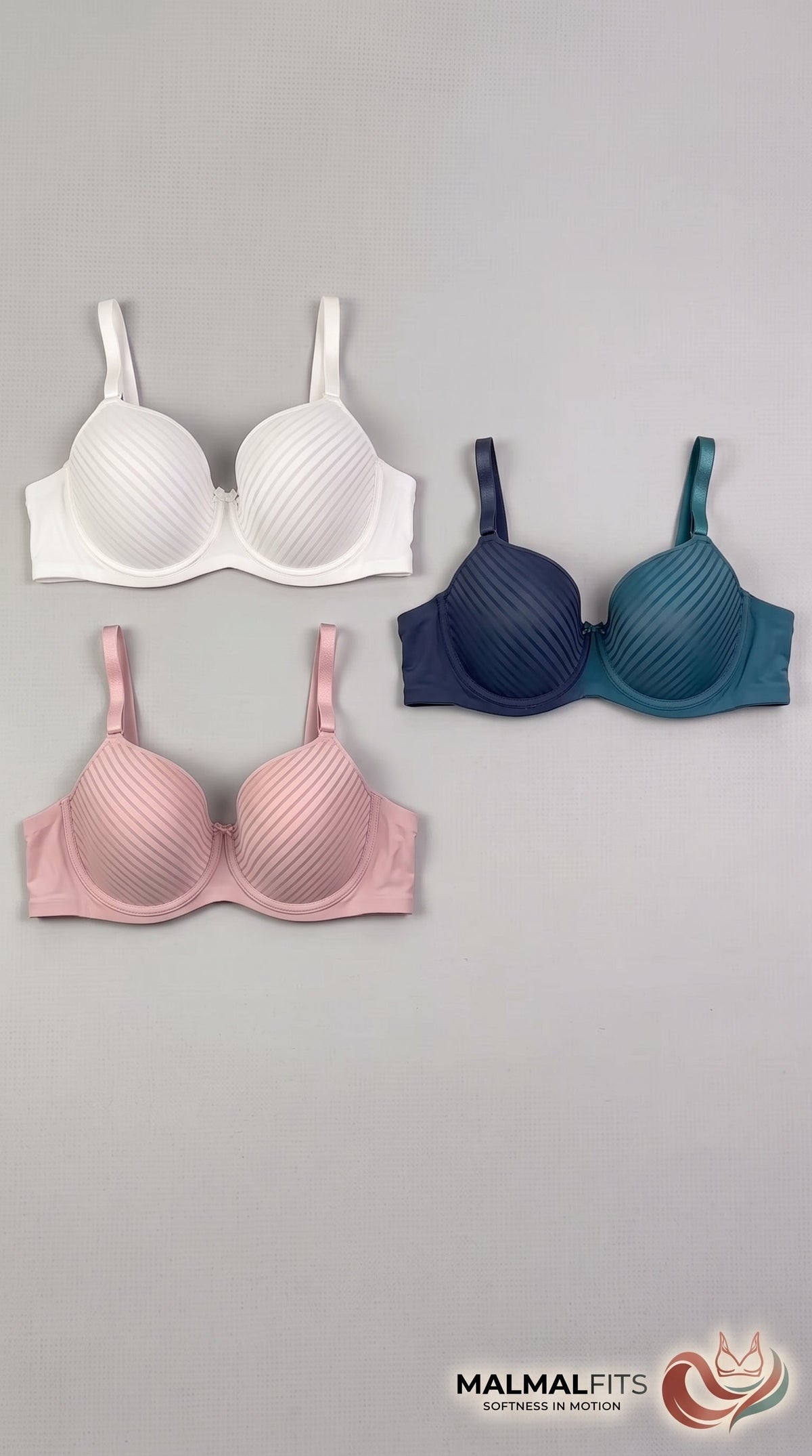 Ultra-Comfort Pinstripe Full Cup Bra (Pack of 3)