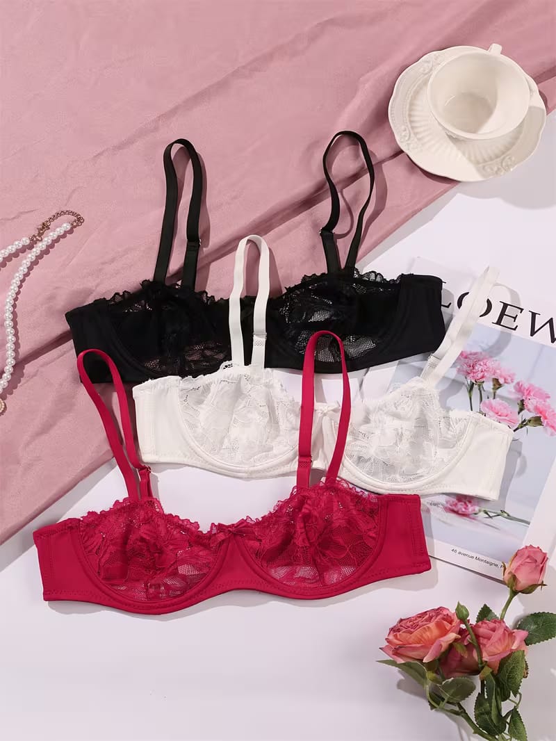 Floral Mesh Bra (Pack of 3)