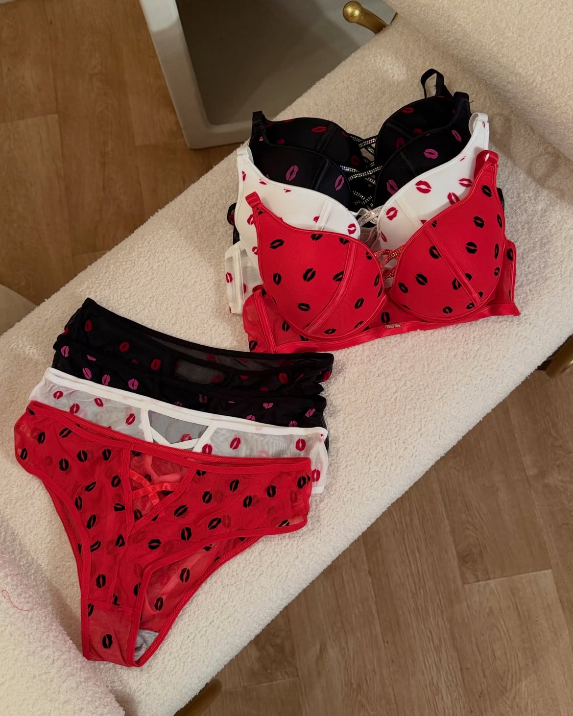 Love Kiss Rhinestone Lace Lingerie Set (Pack of 3)