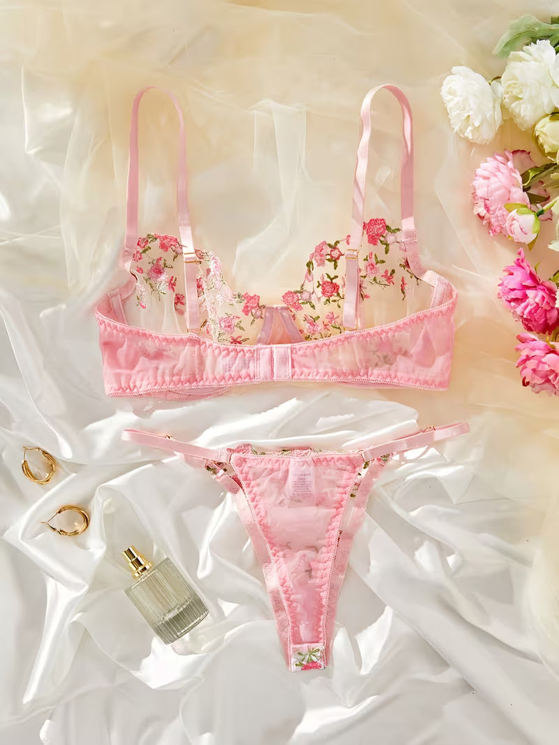 Floral Mesh Push-Up Bra Panty Set (Pack of 3)