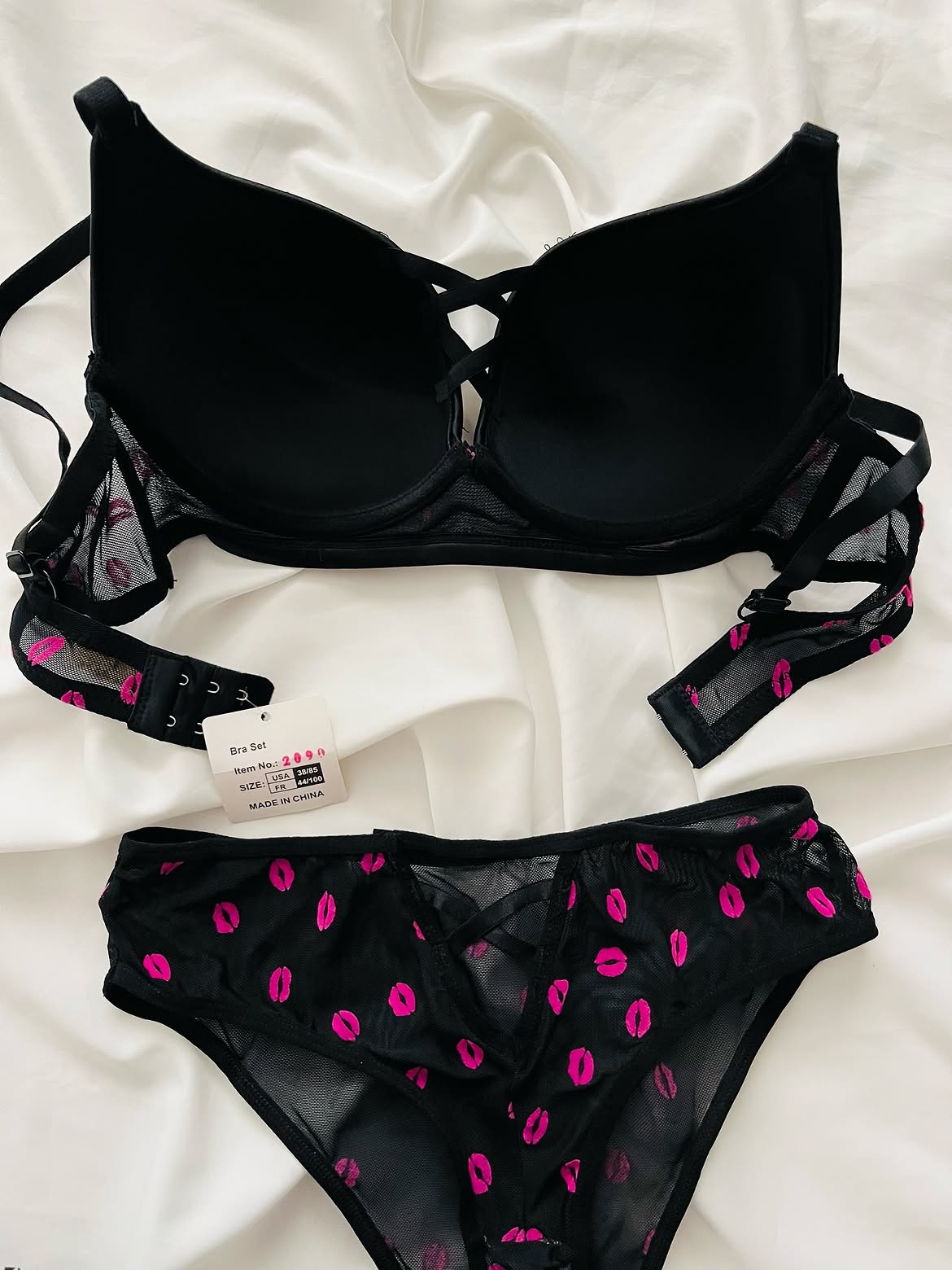 Love Kiss Rhinestone Lace Lingerie Set (Pack of 3)