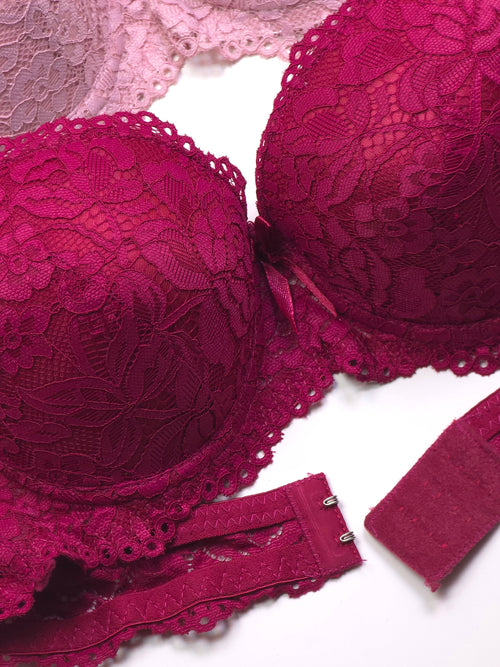 Bridal Double Padded Push-Up Lace Bra (Pack of 3)