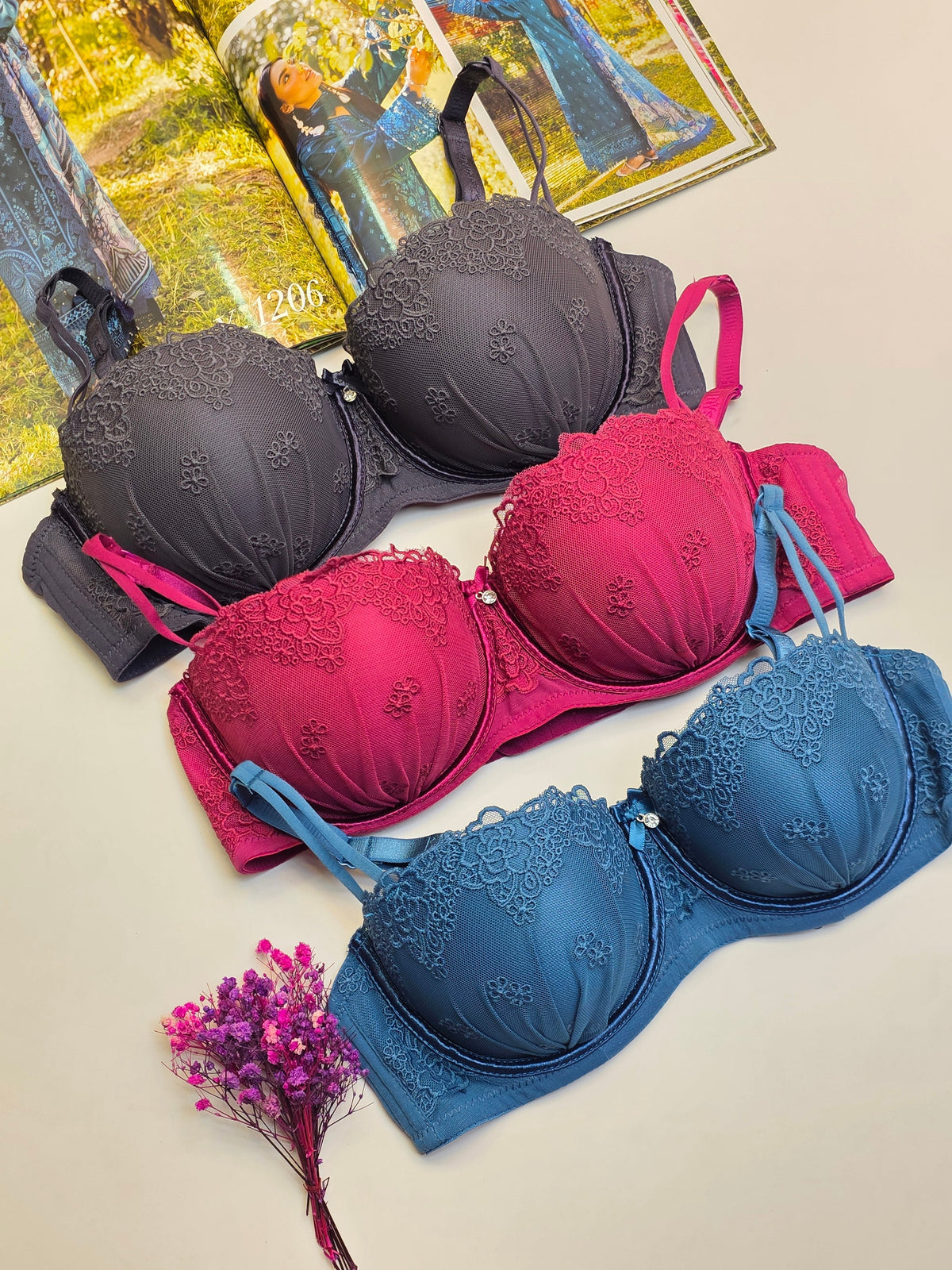 Double Strap Push-Up Bra (Pack of 3)